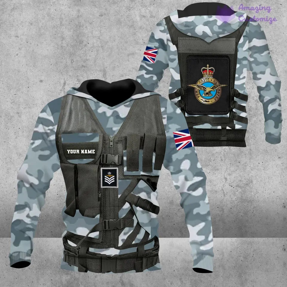 Personalisierter Kapuzenpullover mit Camouflage-Muster für britische Soldaten/Veteranen mit Namen und Rang, 3D-Druck – 1101240001