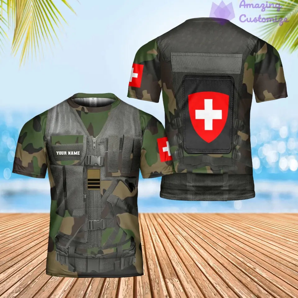 Personalized Swiss Soldier/ Veteran Camo With Name And Rank Hawaiin shirt 3D Printed - 1101240001