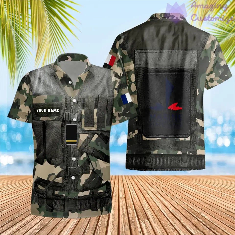 Personalized France Soldier/ Veteran Camo With Name And Rank Hawaiin Shirt 3D Printed  - 17049312