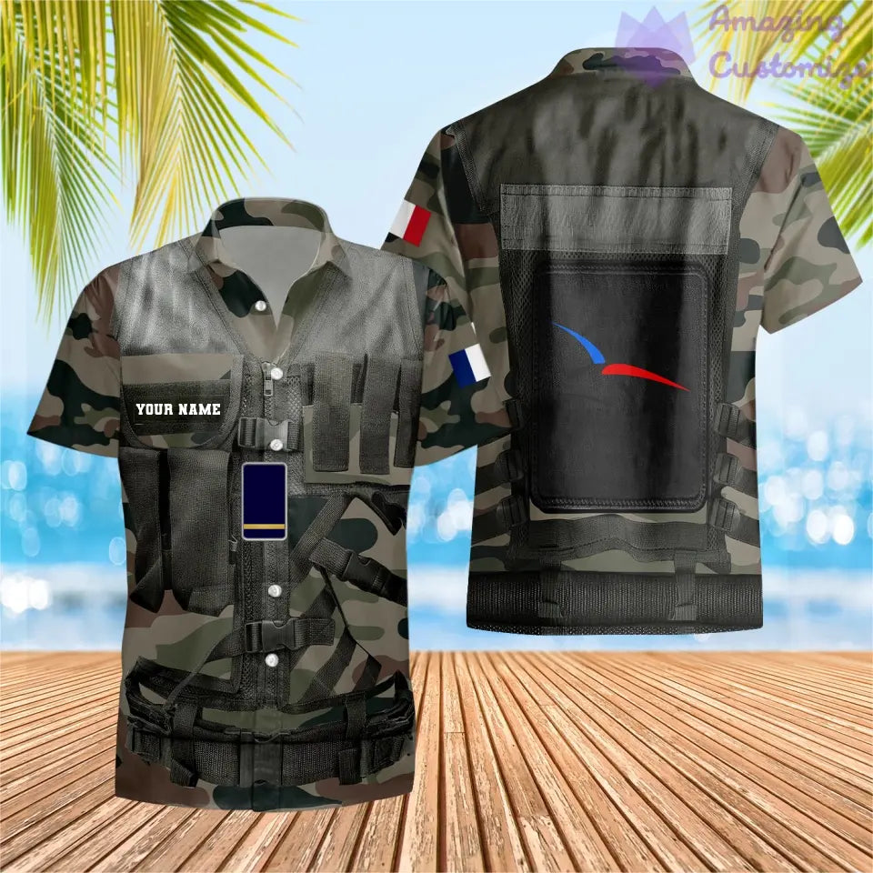 Personalized France Soldier/ Veteran Camo With Name And Rank Hawaiin Shirt 3D Printed  - 17049312