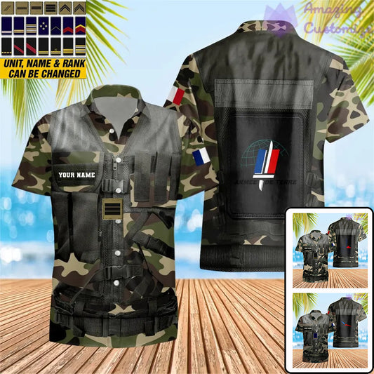 Personalized France Soldier/ Veteran Camo With Name And Rank Hawaiin Shirt 3D Printed  - 17049312