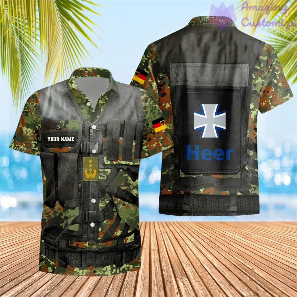 Personalized Germany Soldier/ Veteran Camo With Name And Rank Hawaiin Shirt 3D Printed  - 1101240001