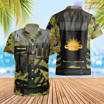 Personalized Australian Soldier/ Veteran Camo With Name And Rank Hawaiin Shirt 3D Printed  - 17049312