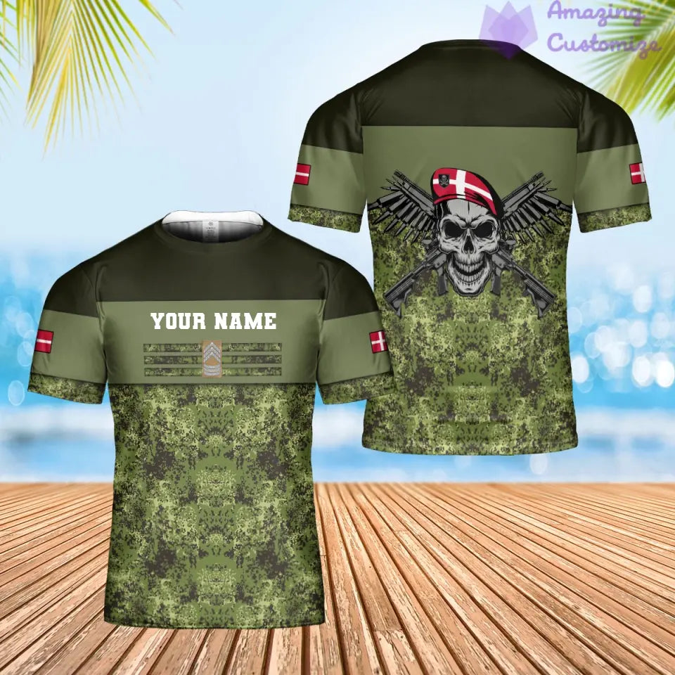 Personalized Denmark Soldier/ Veteran Camo With Name And Rank T-shirt 3D Printed - 0502240003