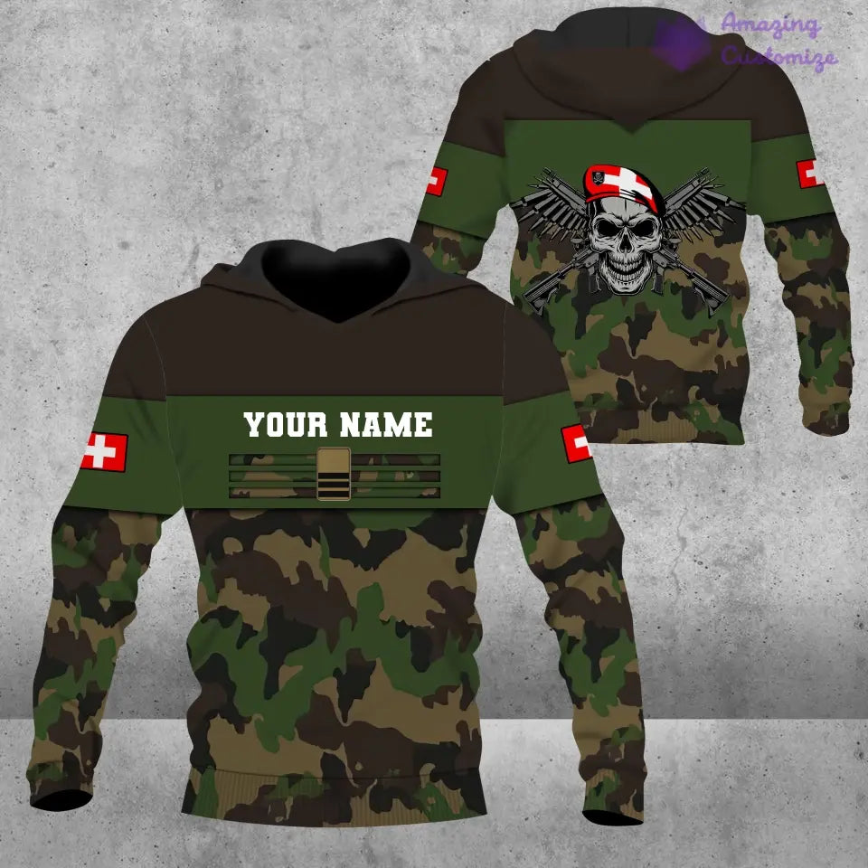 Personalized Swiss Soldier/ Veteran Camo With Name And Rank T-shirt 3D Printed - 1707004802