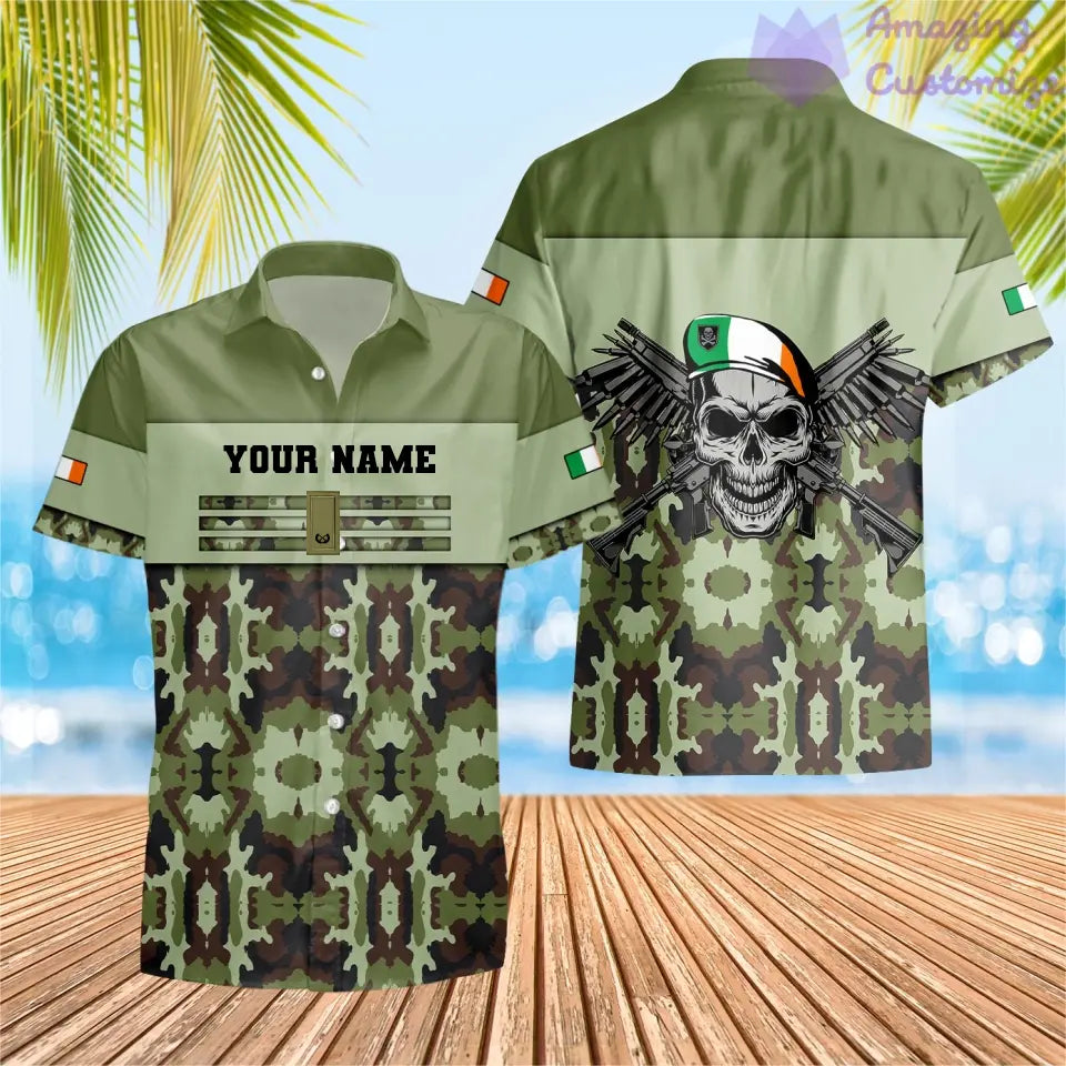 Personalized Ireland Soldier/ Veteran Camo With Name And Rank T-shirt 3D Printed  - 1201240001