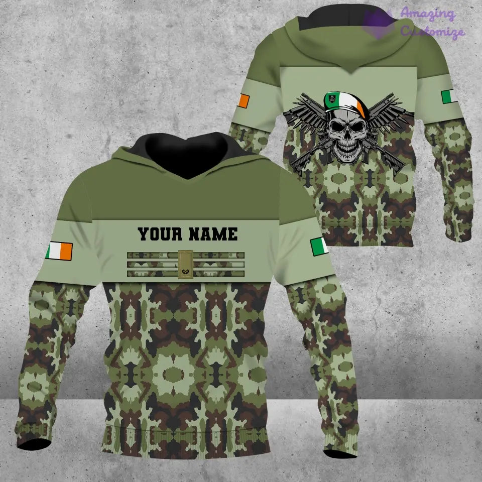 Personalized Ireland Soldier/ Veteran Camo With Name And Rank T-shirt 3D Printed  - 1201240001