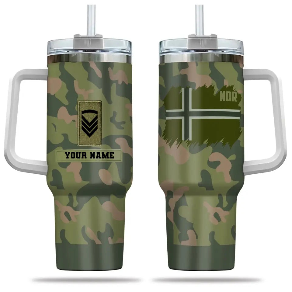 Personalized Norway Soldier/ Veteran Camo With Name And Rank 40oz Tumbler 3D Printed - 17060544