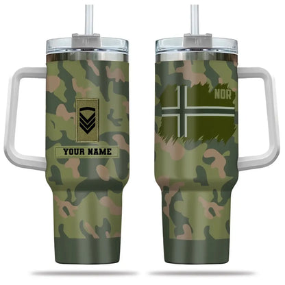 Personalized Norway Soldier/ Veteran Camo With Name And Rank 40oz Tumbler 3D Printed - 17060544