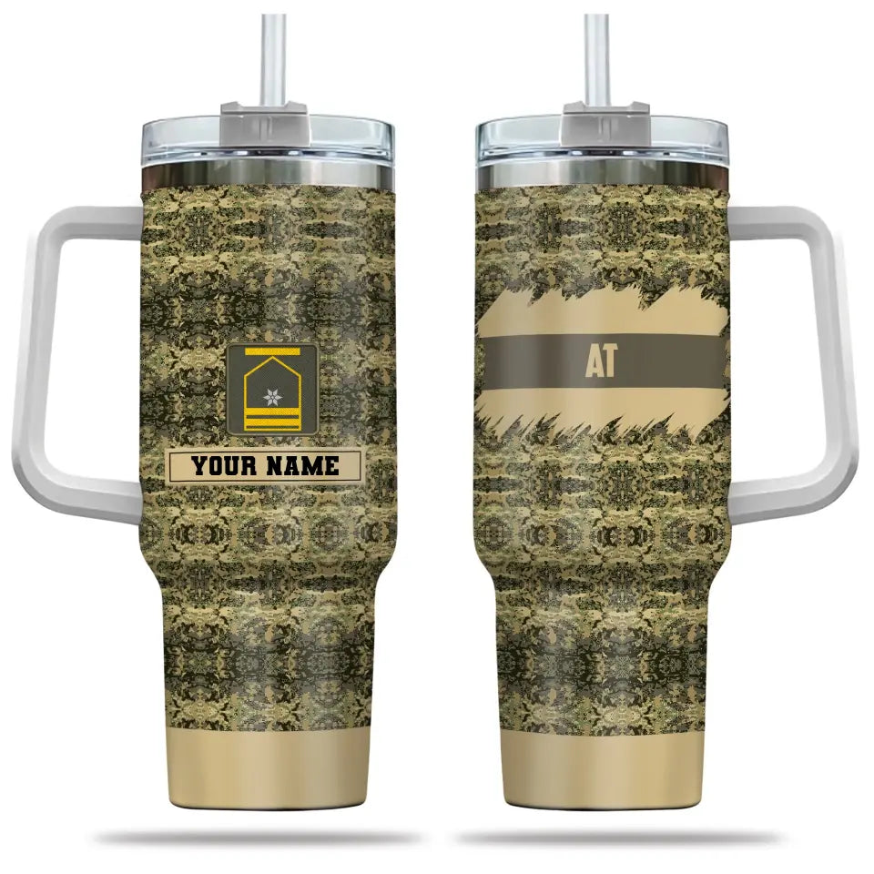 Personalized Austrian Soldier/ Veteran Camo With Name And Rank 40oz Tumbler 3D Printed - 2401240001