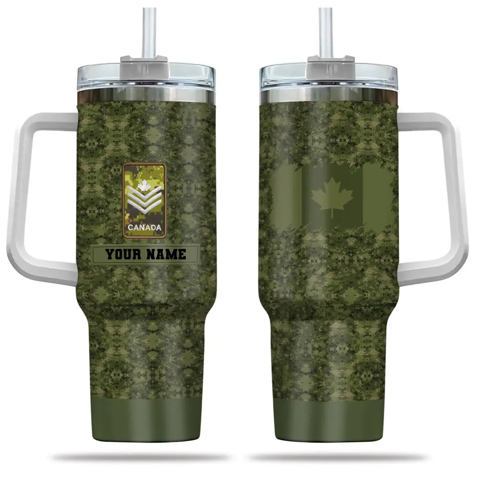 Personalized Canadian Soldier/ Veteran Camo With Name And Rank 40oz Tumbler 3D Printed - 2401240001
