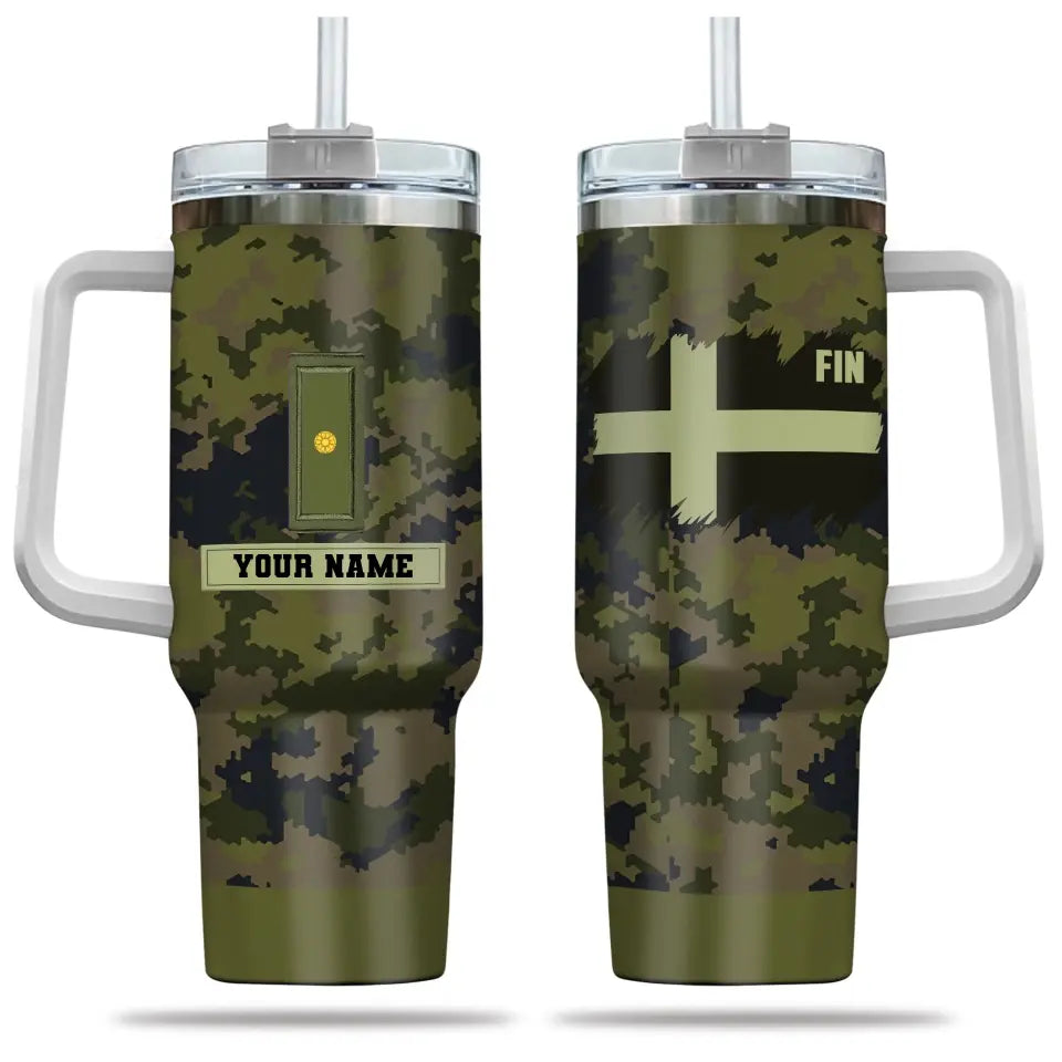 Personalized Finland Soldier/ Veteran Camo With Name And Rank 40oz Tumbler 3D Printed - 17060544