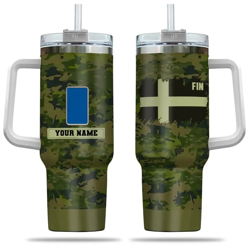 Personalized Finland Soldier/ Veteran Camo With Name And Rank 40oz Tumbler 3D Printed - 17060544