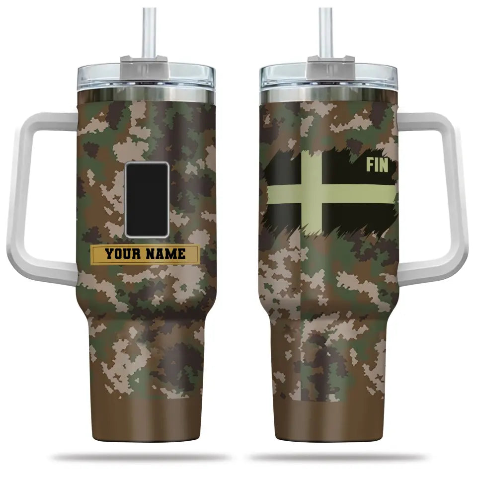 Personalized Finland Soldier/ Veteran Camo With Name And Rank 40oz Tumbler 3D Printed - 17060544