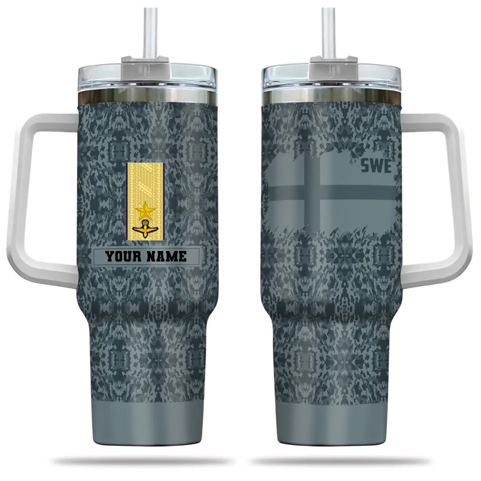 Personalized Sweden Soldier/ Veteran Camo With Name And Rank 40oz Tumbler 3D Printed - 2401240001