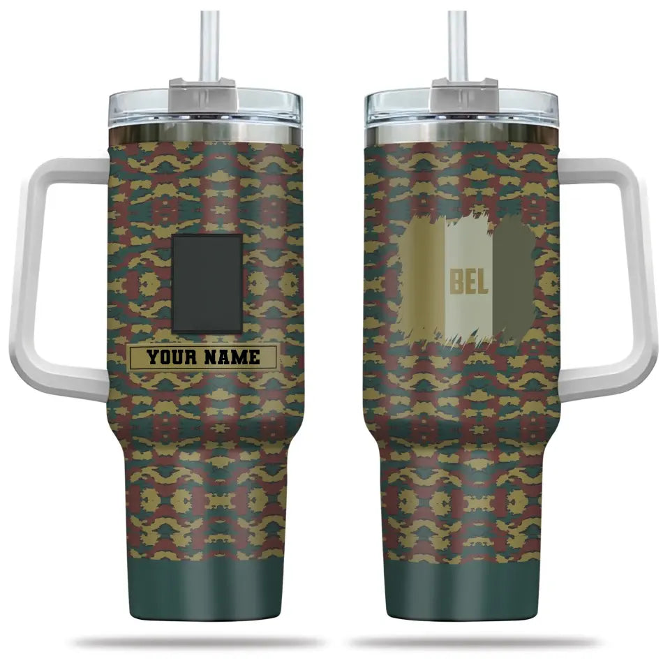 Personalized Belgium Soldier/ Veteran Camo With Name And Rank 40oz Tumbler 3D Printed - 17087328