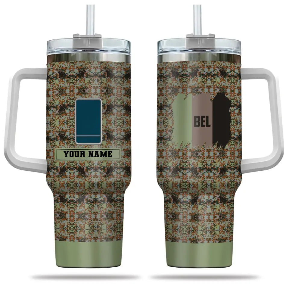 Personalized Belgium Soldier/ Veteran Camo With Name And Rank 40oz Tumbler 3D Printed - 17087328