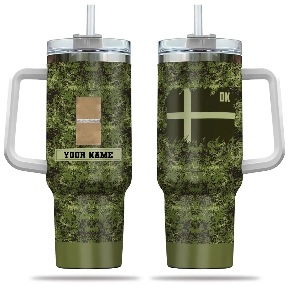 Personalized Denmark Soldier/ Veteran Camo With Name And Rank 40oz Tumbler 3D Printed - 2401240001