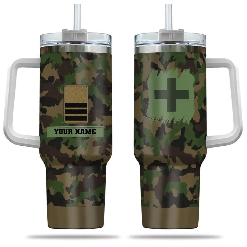 Personalized Swiss Soldier/ Veteran Camo With Name And Rank 40oz Tumbler 3D Printed - 2401240001