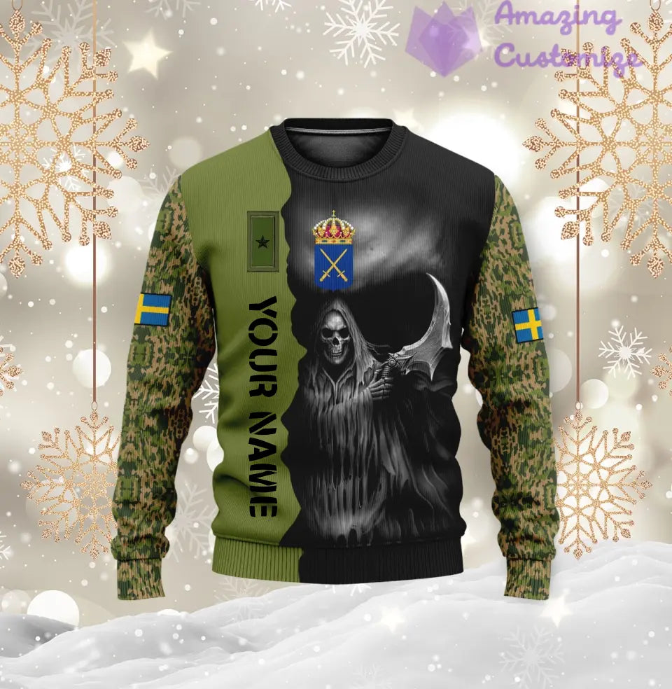 Personalized Sweden Soldier/ Veteran Camo With Name And Rank T-Shirt 3D Printed  - 2601240001