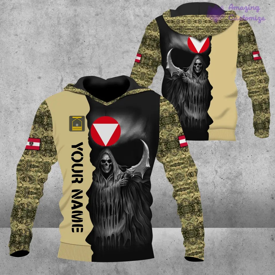 Personalized Austrian Soldier/ Veteran Camo With Name And Rank Hoodie 3D Printed - 2601240001