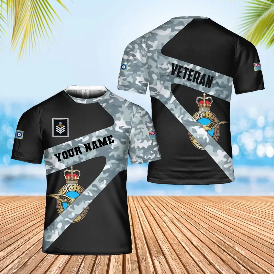 T-shirt personnalisé avec camouflage soldat/vétéran britannique avec nom et grade imprimé en 3D - 3001240001