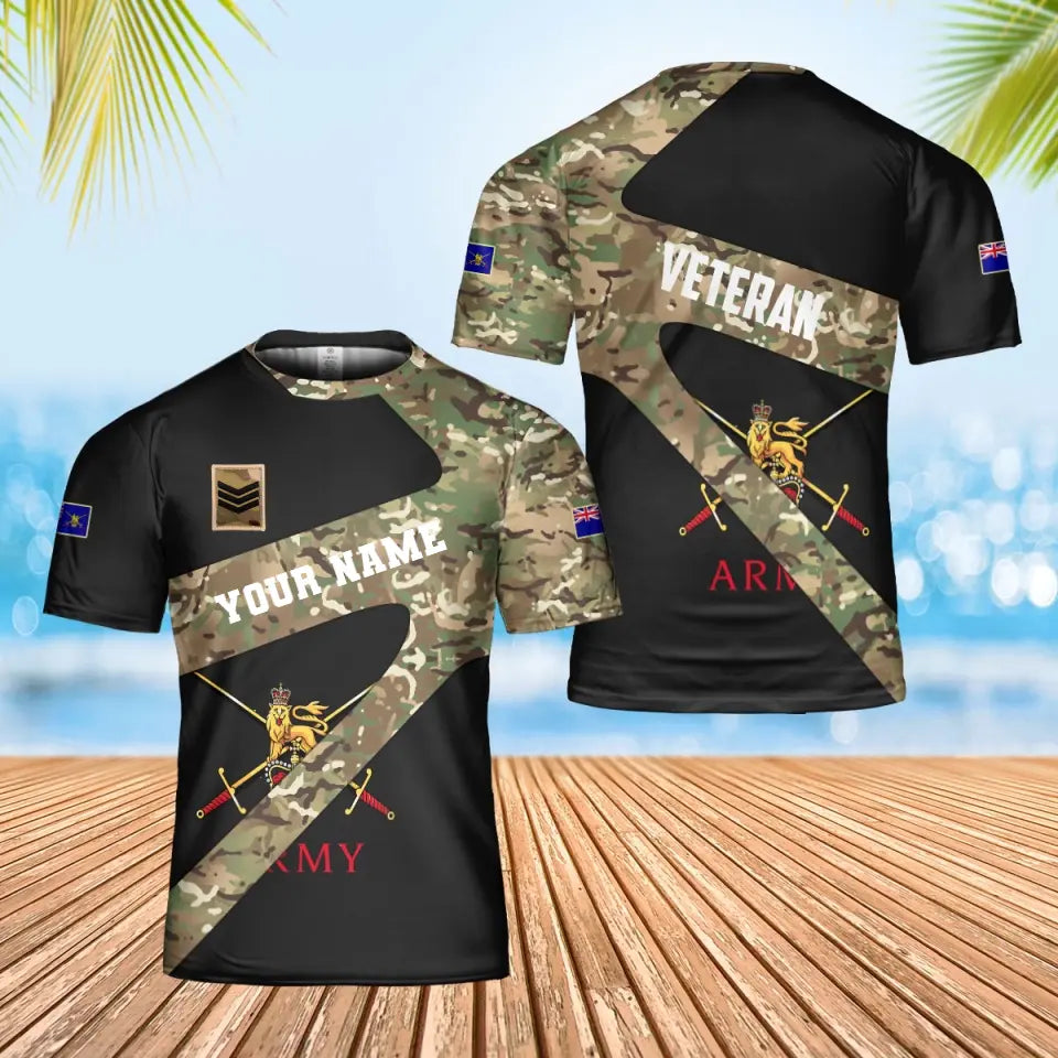 Personalized UK Soldier/ Veteran Camo With Name And Rank T-Shirt 3D Printed  - 3001240001