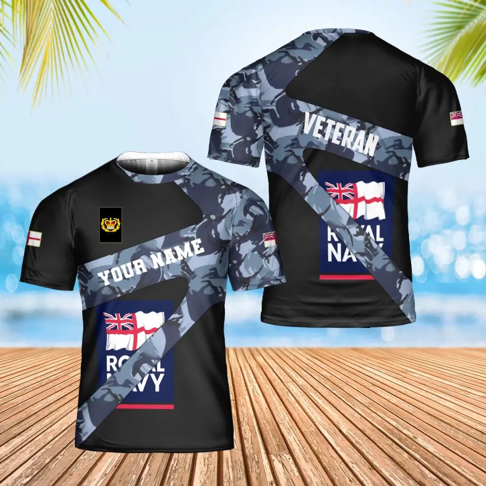 T-shirt personnalisé avec camouflage soldat/vétéran britannique avec nom et grade imprimé en 3D - 3001240001