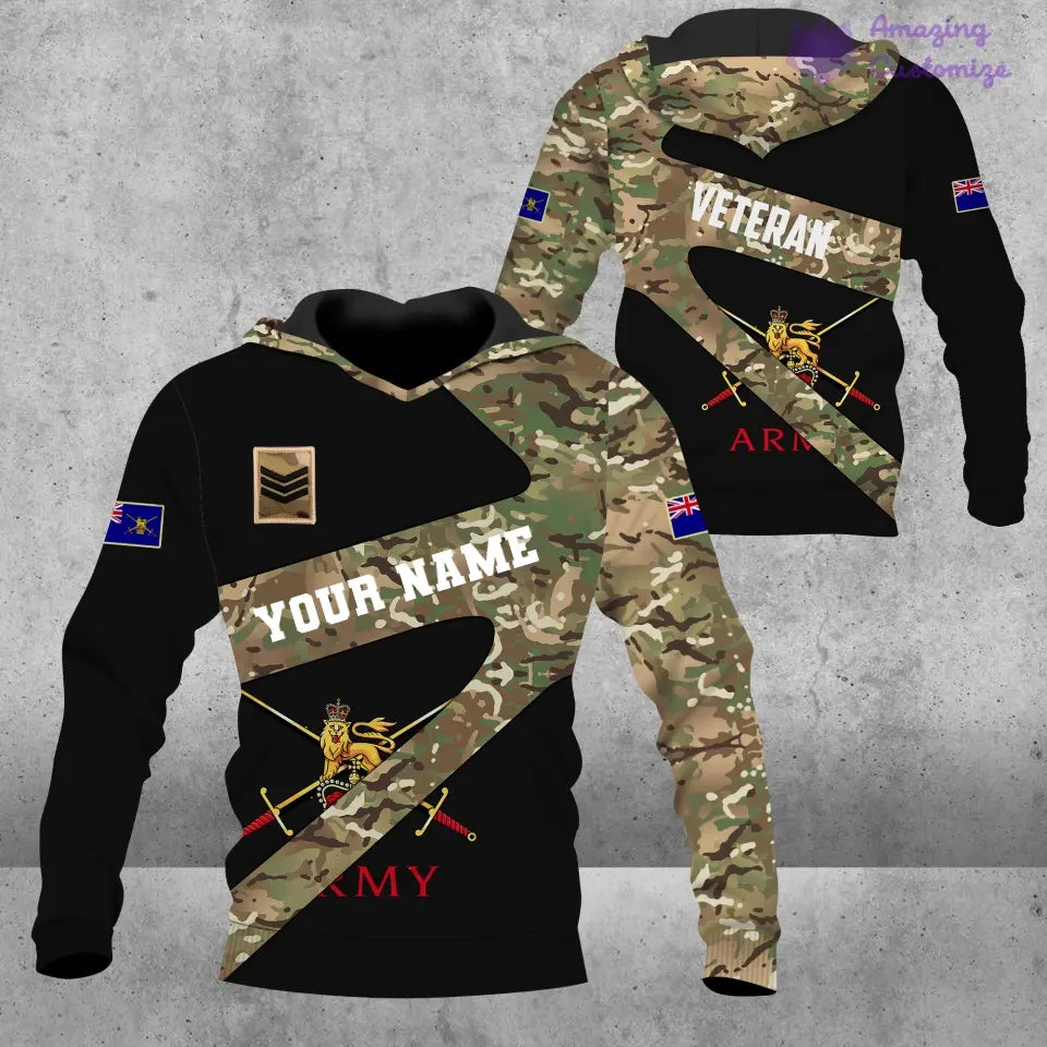 Personalized UK Soldier/ Veteran Camo With Name And Rank T-Shirt 3D Printed  - 3001240001