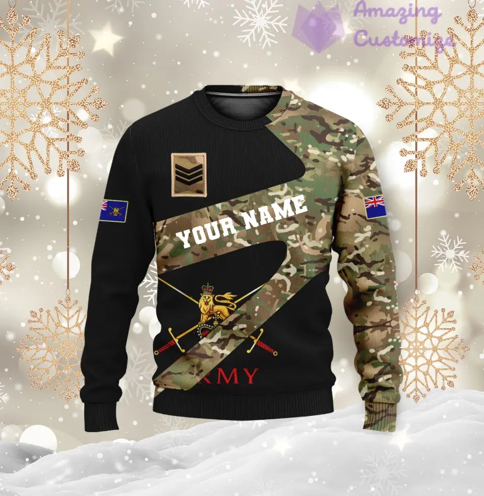 T-shirt personnalisé avec camouflage soldat/vétéran britannique avec nom et grade imprimé en 3D - 3001240001