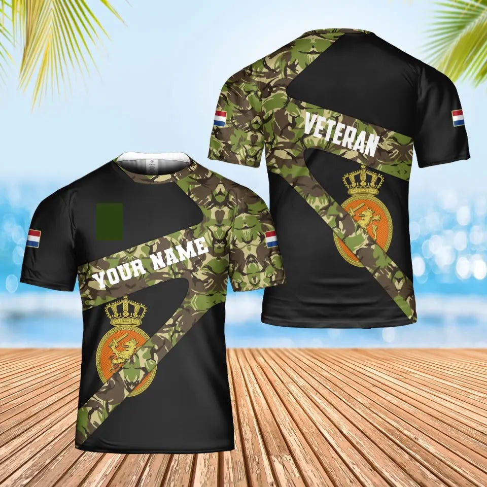 Personalized Netherlands Soldier/ Veteran Camo With Name And Rank T-Shirt 3D Printed  - 3001240001
