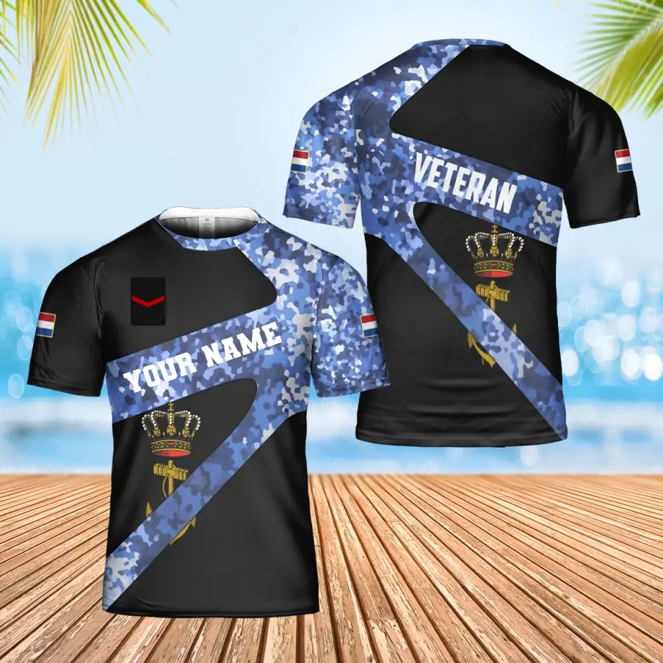 T-shirt personnalisé avec camouflage soldat/vétéran néerlandais avec nom et grade imprimé en 3D - 3001240001