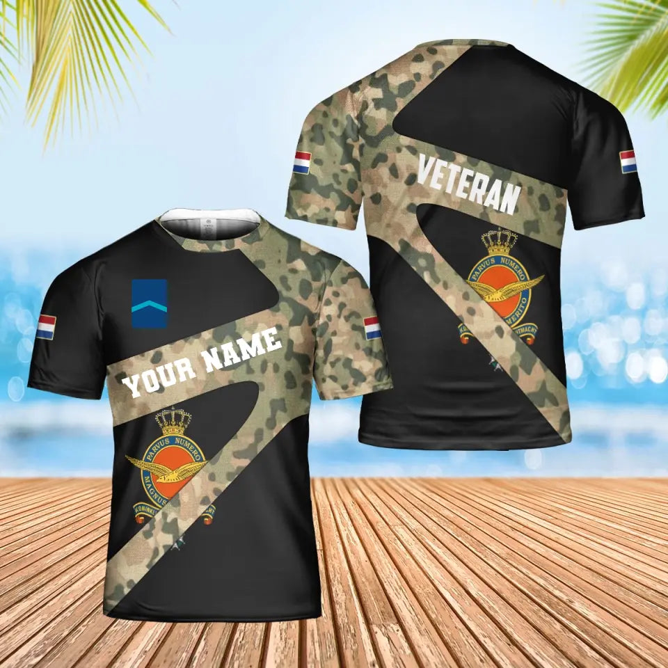 T-shirt personnalisé avec camouflage soldat/vétéran néerlandais avec nom et grade imprimé en 3D - 3001240001