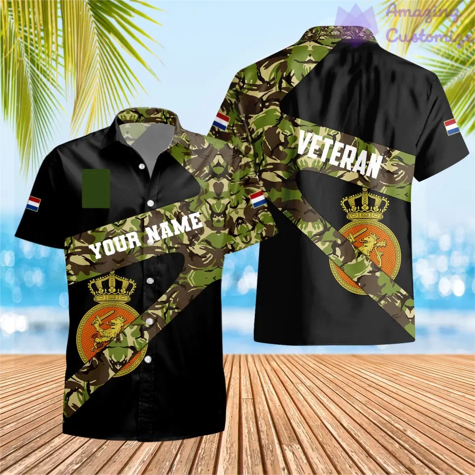 T-shirt personnalisé avec camouflage soldat/vétéran néerlandais avec nom et grade imprimé en 3D - 3001240001
