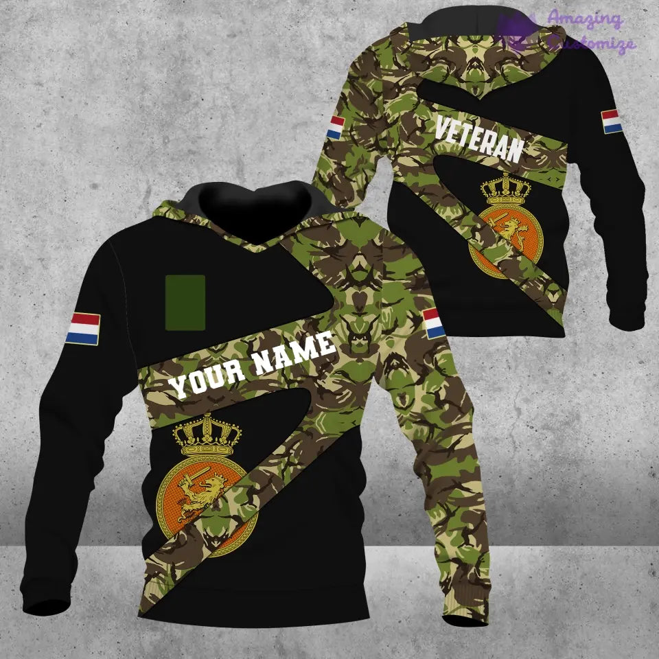 T-shirt personnalisé avec camouflage soldat/vétéran néerlandais avec nom et grade imprimé en 3D - 3001240001