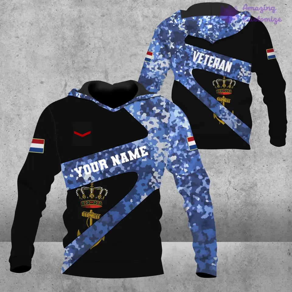 T-shirt personnalisé avec camouflage soldat/vétéran néerlandais avec nom et grade imprimé en 3D - 3001240001