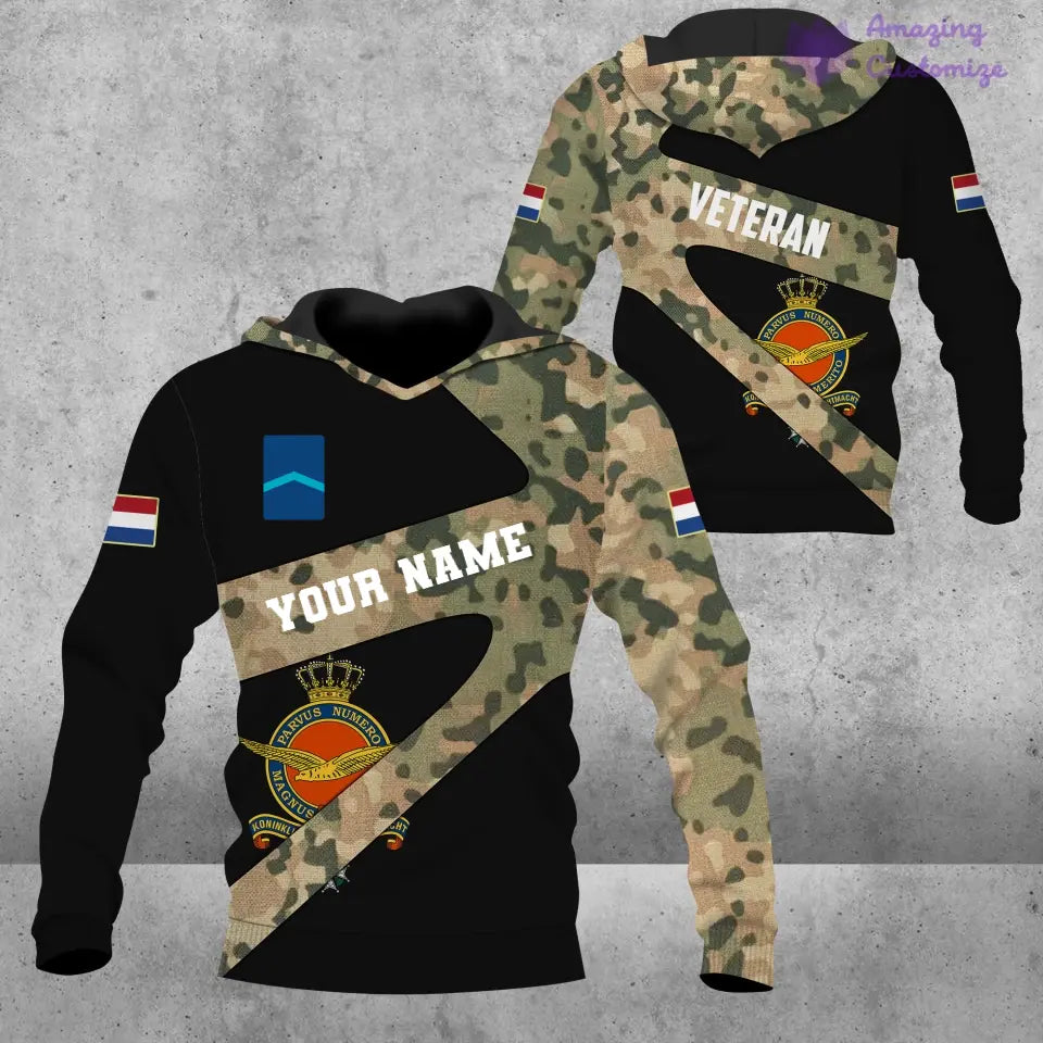 T-shirt personnalisé avec camouflage soldat/vétéran néerlandais avec nom et grade imprimé en 3D - 3001240001