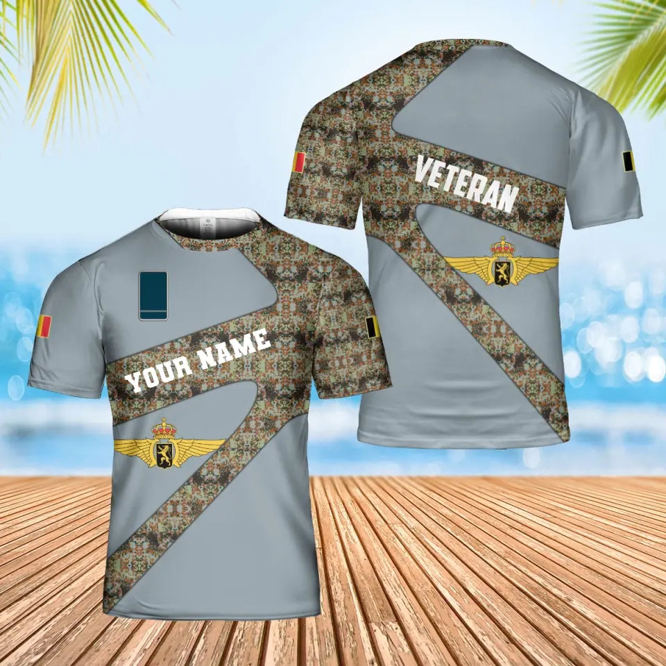 Personalized Belgium Soldier/ Veteran Camo With Name And Rank T-shirt 3D Printed  - 3001240001