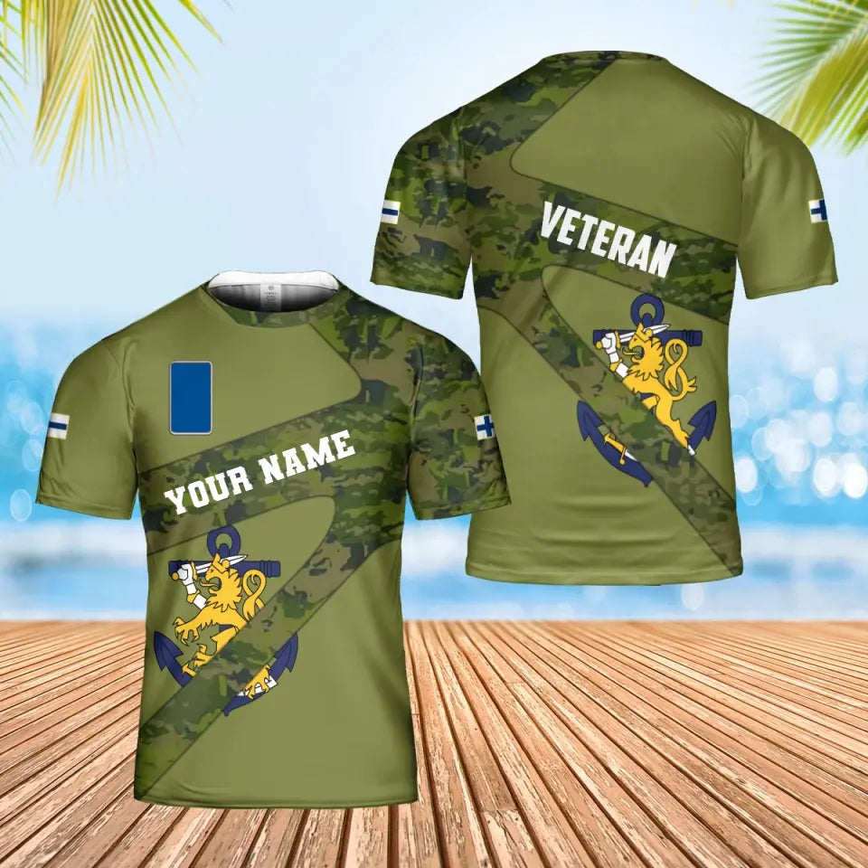 Personalized Finland Soldier/ Veteran Camo With Name And Rank T-shirt 3D Printed  - 17065728