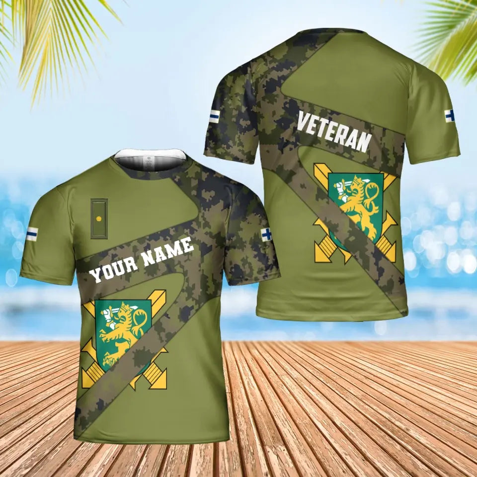 Personalized Finland Soldier/ Veteran Camo With Name And Rank T-shirt 3D Printed  - 3001240001