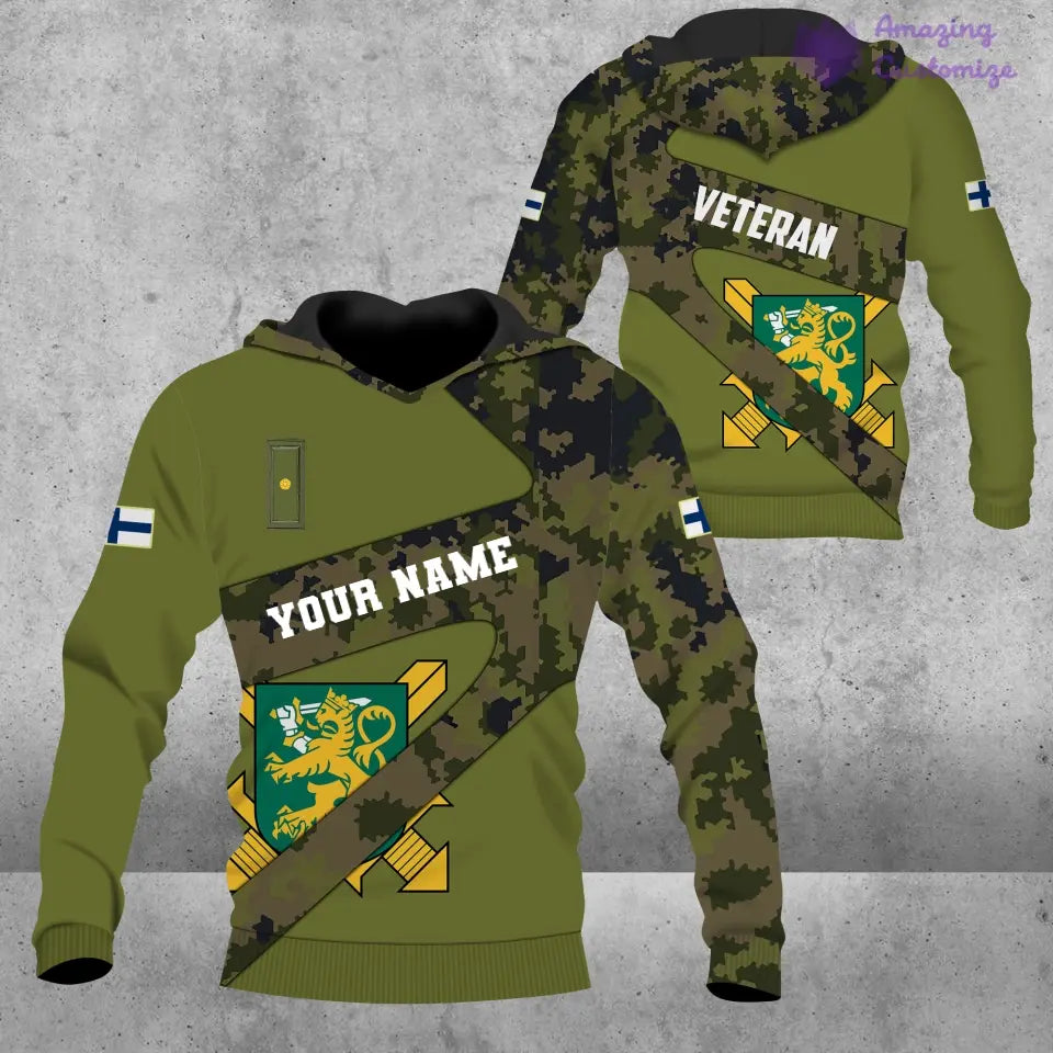 Personalized Finland Soldier/ Veteran Camo With Name And Rank T-shirt 3D Printed  - 3001240001