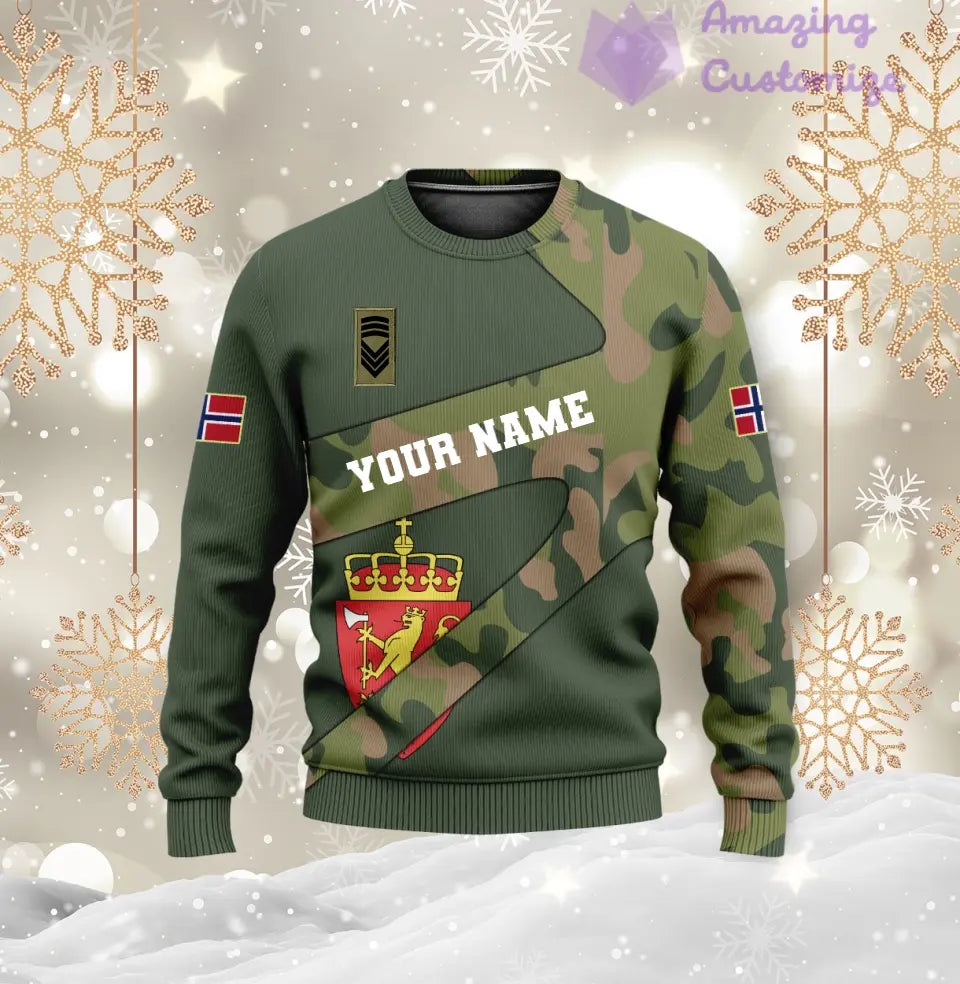 T-shirt personnalisé avec camouflage soldat/vétéran norvégien avec nom et grade imprimé en 3D - 2601240001