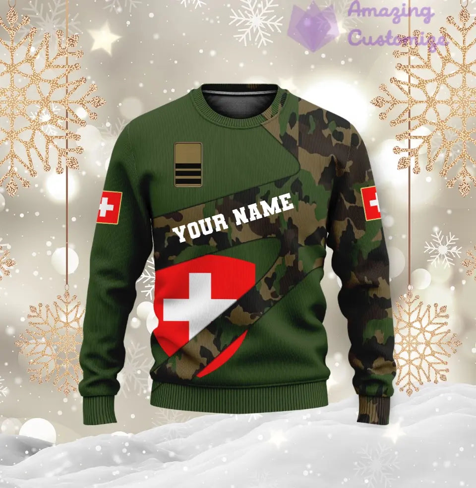 Personalized Swiss Soldier/ Veteran Camo With Name And Rank T-Shirt 3D Printed - 2601240001