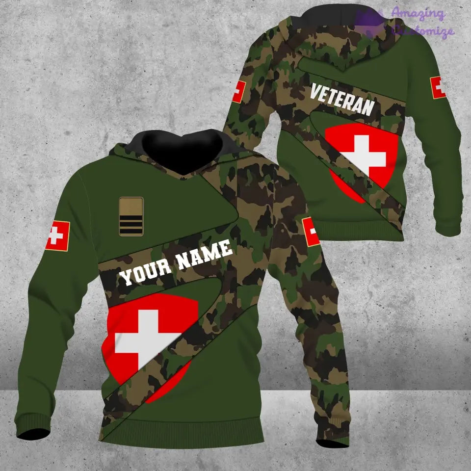 Personalized Swiss Soldier/ Veteran Camo With Name And Rank T-Shirt 3D Printed - 2601240001