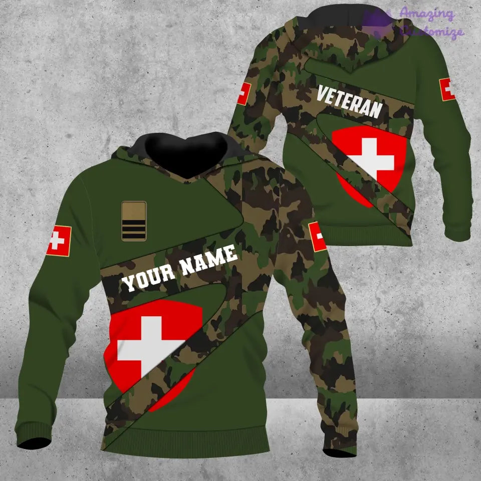Personalized Swiss Soldier/ Veteran Camo With Name And Rank T-Shirt 3D Printed - 17191872
