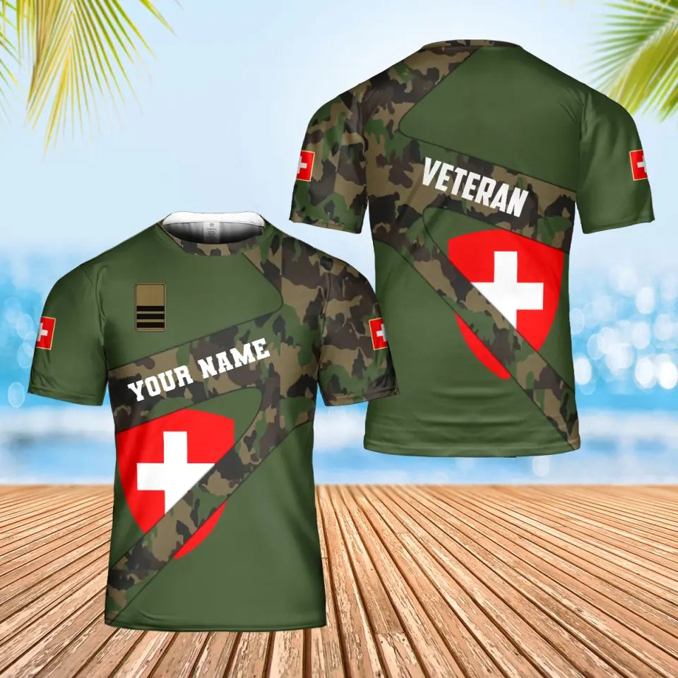 Personalized Swiss Soldier/ Veteran Camo With Name And Rank T-Shirt 3D Printed - 2601240001