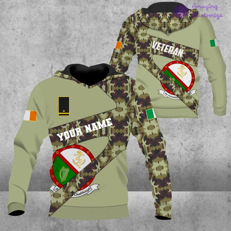 Personalized Ireland Soldier/ Veteran Camo With Name And Rank Hoodie 3D Printed  - 3001240001