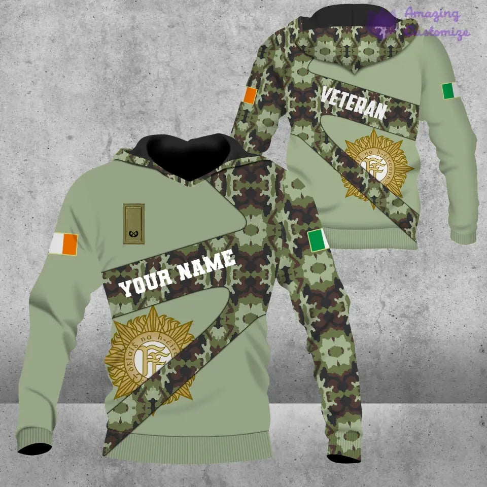Personalized Ireland Soldier/ Veteran Camo With Name And Rank Hoodie 3D Printed  - 3001240001