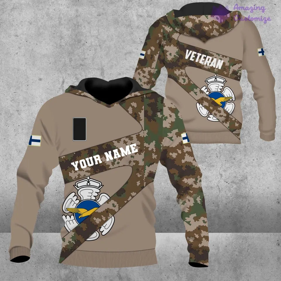 Personalized Finland Soldier/ Veteran Camo With Name And Rank Hoodie 3D Printed  - 3001240001