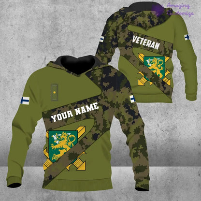 Personalized Finland Soldier/ Veteran Camo With Name And Rank Hoodie 3D Printed  - 3001240001